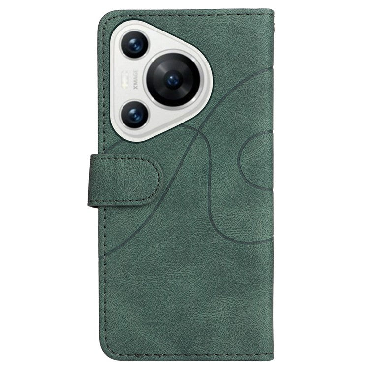 KT Leather Series-1 For Huawei Pura 70 Wallet Case Two-Color Splicing Stand Leather Phone Cover - Green