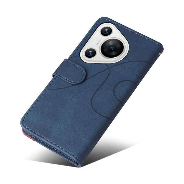 KT Leather Series-1 For Huawei Pura 70 Wallet Case Two-Color Splicing Stand Leather Phone Cover - Blue