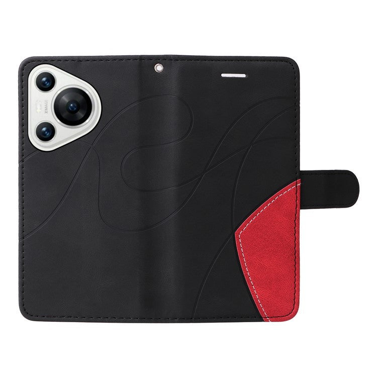 KT Leather Series-1 For Huawei Pura 70 Wallet Case Two-Color Splicing Stand Leather Phone Cover - Black