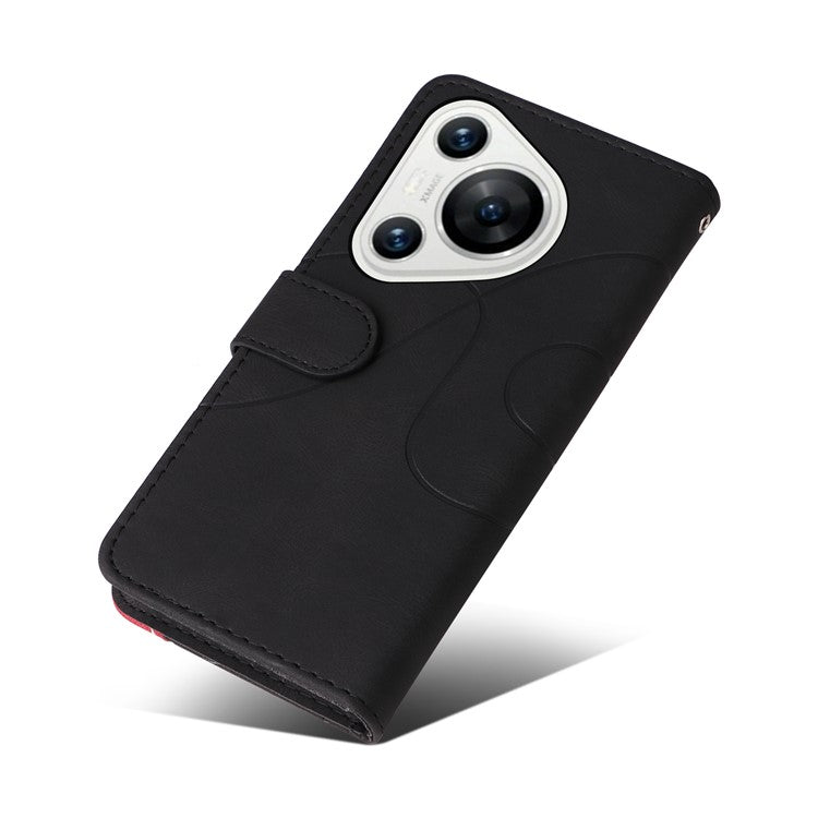 KT Leather Series-1 For Huawei Pura 70 Wallet Case Two-Color Splicing Stand Leather Phone Cover - Black