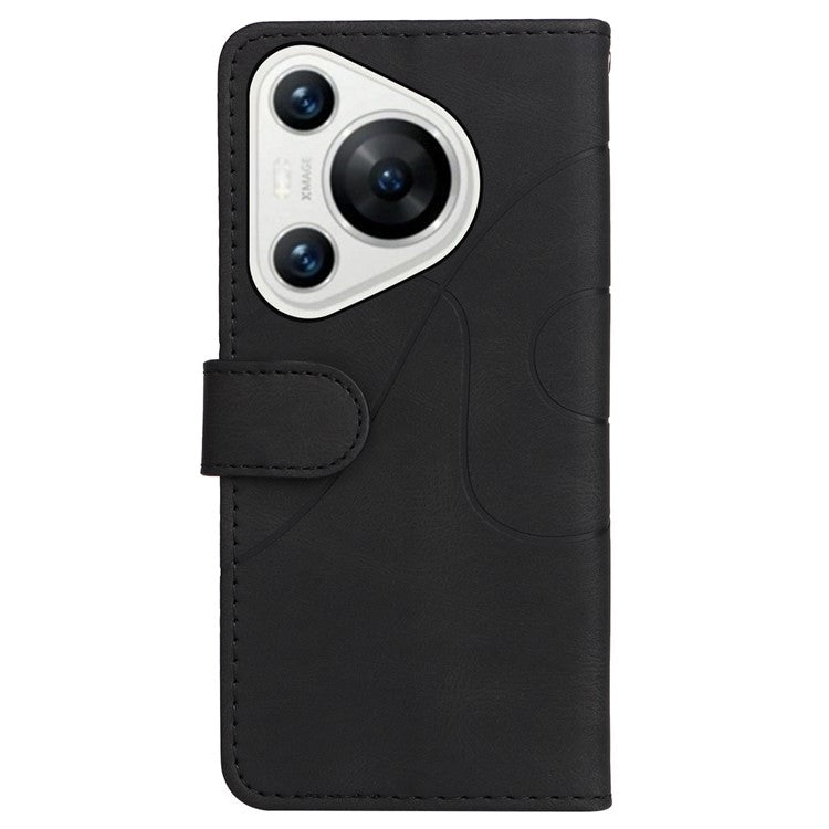 KT Leather Series-1 For Huawei Pura 70 Wallet Case Two-Color Splicing Stand Leather Phone Cover - Black