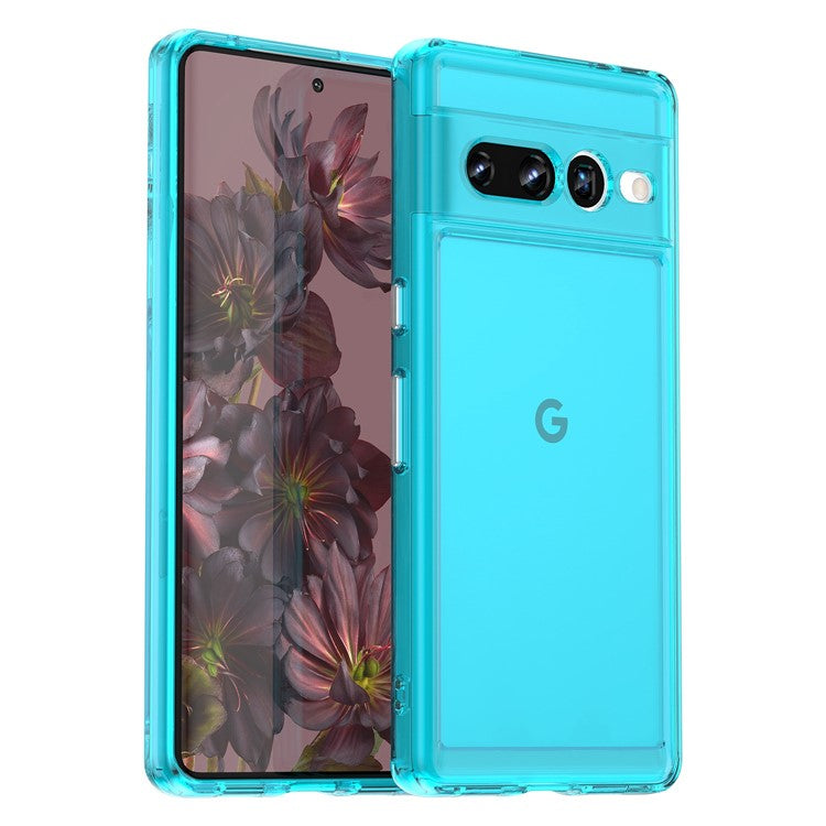 Candy Series Phone Case for Google Pixel 7 Pro, Airbag Corner Scratch-resistant Soft TPU Back Cover - Transparent Blue