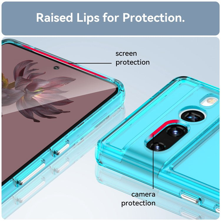 Candy Series Phone Case for Google Pixel 7 Pro, Airbag Corner Scratch-resistant Soft TPU Back Cover - Transparent Blue