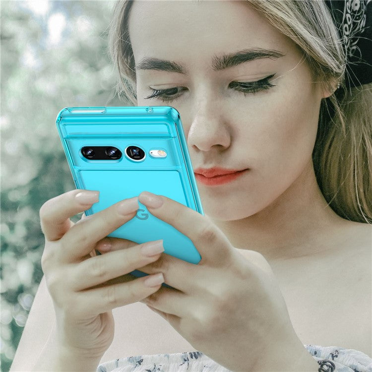 Candy Series Phone Case for Google Pixel 7 Pro, Airbag Corner Scratch-resistant Soft TPU Back Cover - Transparent Blue