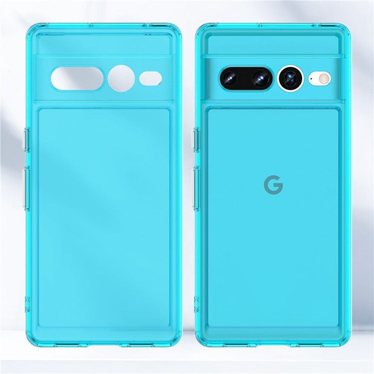 Candy Series Phone Case for Google Pixel 7 Pro, Airbag Corner Scratch-resistant Soft TPU Back Cover - Transparent Blue
