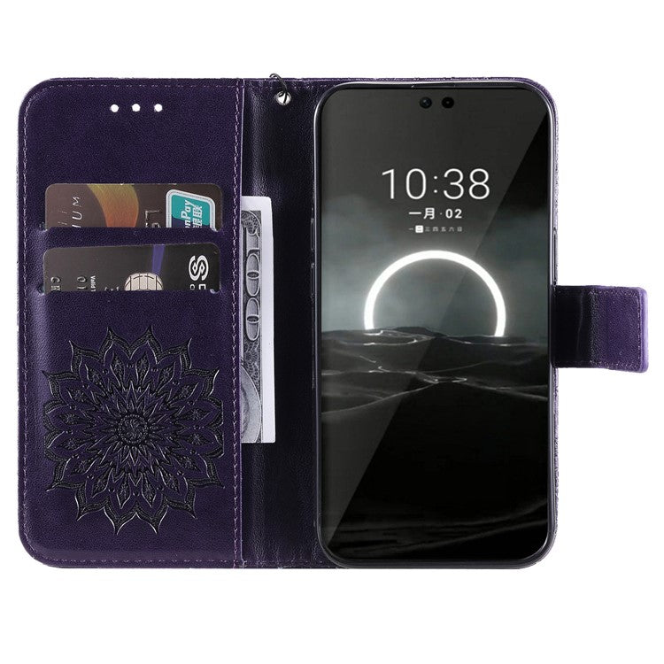 KT Imprinting Flower Series-1 For Huawei Pura 70 Case Leather Sunflower Phone Cover Stand Card Slot - Purple