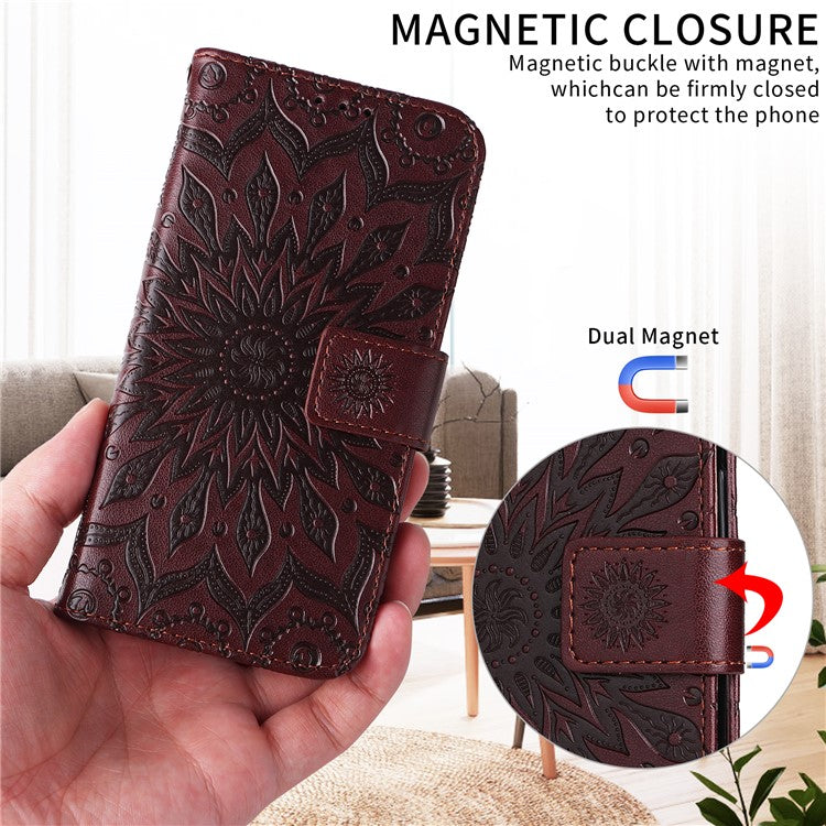KT Imprinting Flower Series-1 For Huawei Pura 70 Case Leather Sunflower Phone Cover Stand Card Slot - Brown