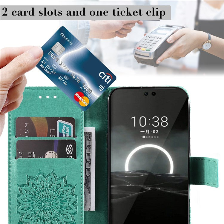 KT Imprinting Flower Series-1 For Huawei Pura 70 Case Leather Sunflower Phone Cover Stand Card Slot - Green