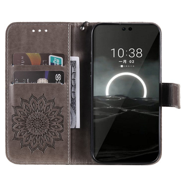 KT Imprinting Flower Series-1 For Huawei Pura 70 Case Leather Sunflower Phone Cover Stand Card Slot - Grey
