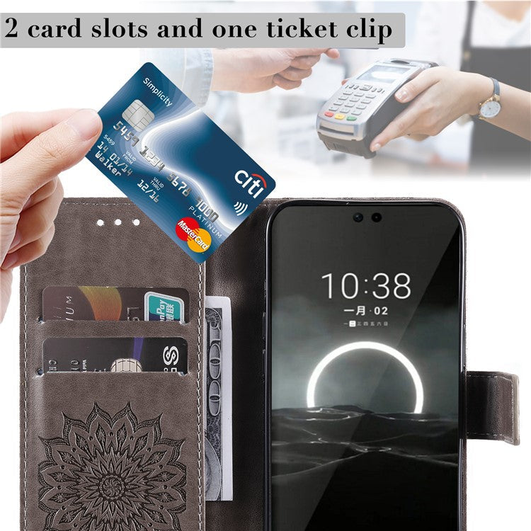 KT Imprinting Flower Series-1 For Huawei Pura 70 Case Leather Sunflower Phone Cover Stand Card Slot - Grey