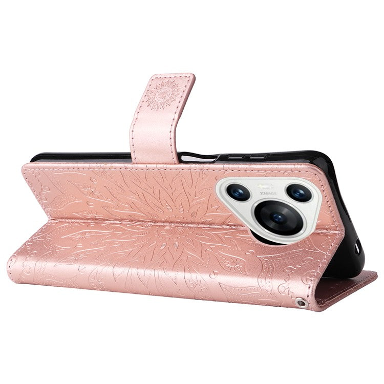 KT Imprinting Flower Series-1 For Huawei Pura 70 Case Leather Sunflower Phone Cover Stand Card Slot - Rose Gold