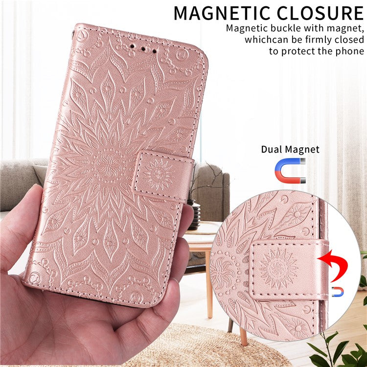 KT Imprinting Flower Series-1 For Huawei Pura 70 Case Leather Sunflower Phone Cover Stand Card Slot - Rose Gold