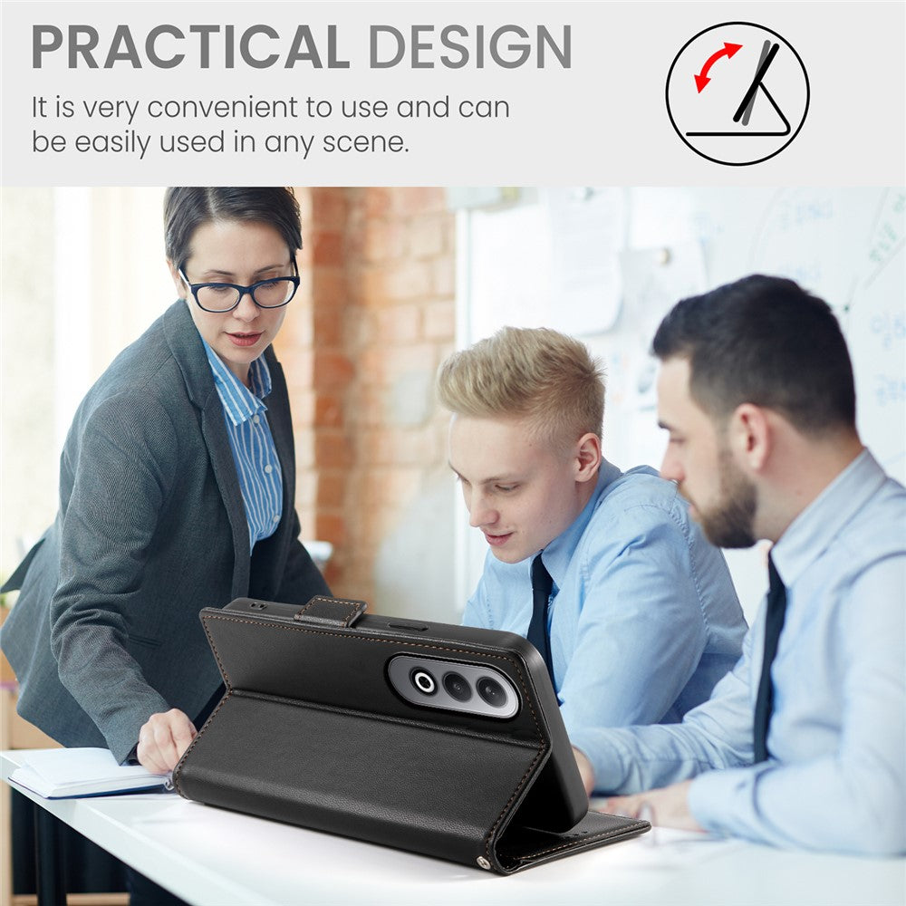 DF-010 For Oppo K12 / OnePlus Nord CE4 5G Stand Case Anti-Drop PU Leather Wallet Phone Cover - Black