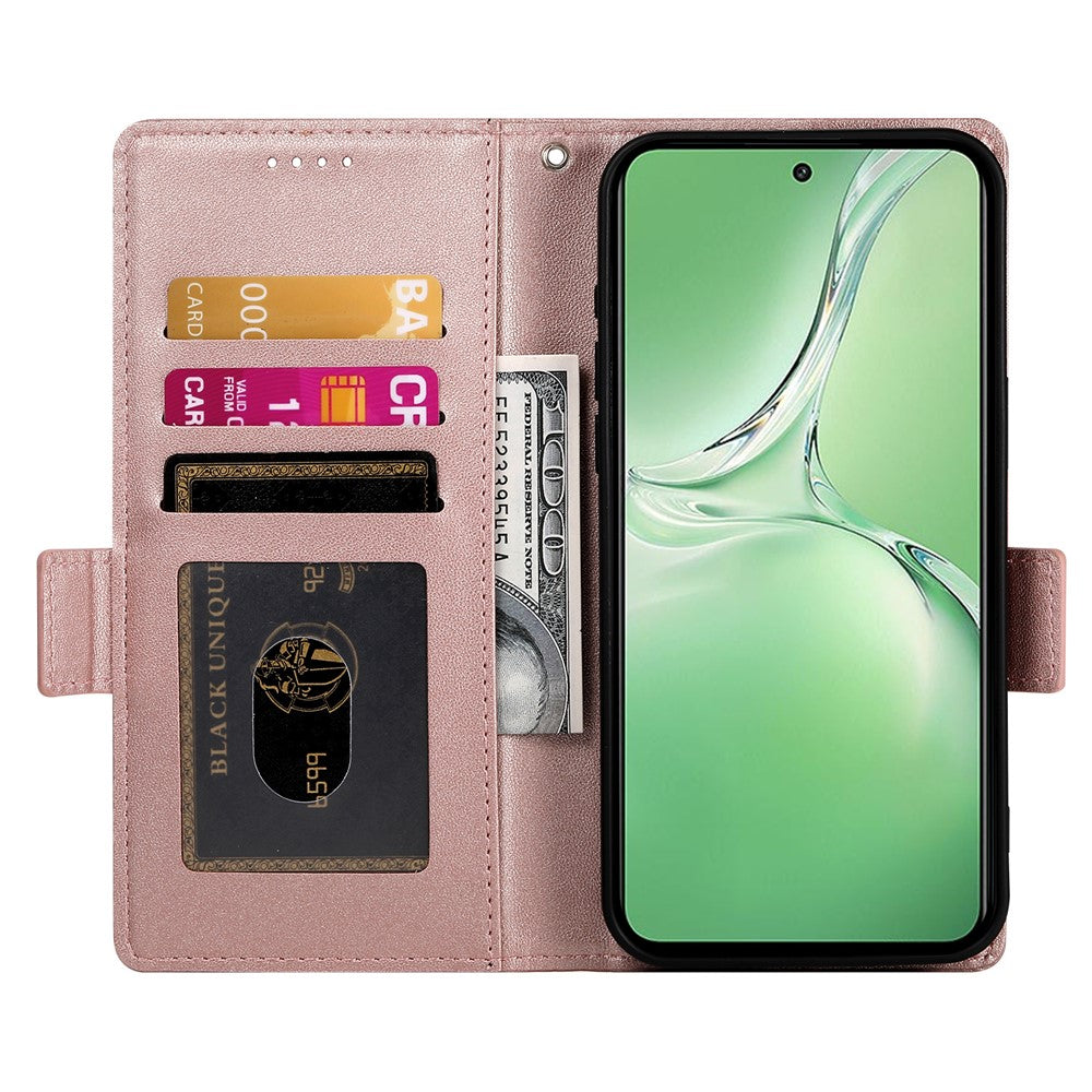 DF-010 For Oppo K12 / OnePlus Nord CE4 5G Stand Case Anti-Drop PU Leather Wallet Phone Cover - Rose Gold
