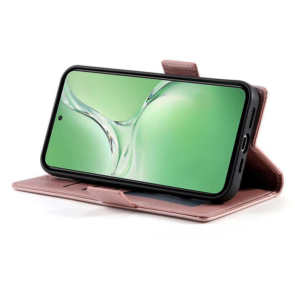DF-010 For Oppo K12 / OnePlus Nord CE4 5G Stand Case Anti-Drop PU Leather Wallet Phone Cover - Rose Gold