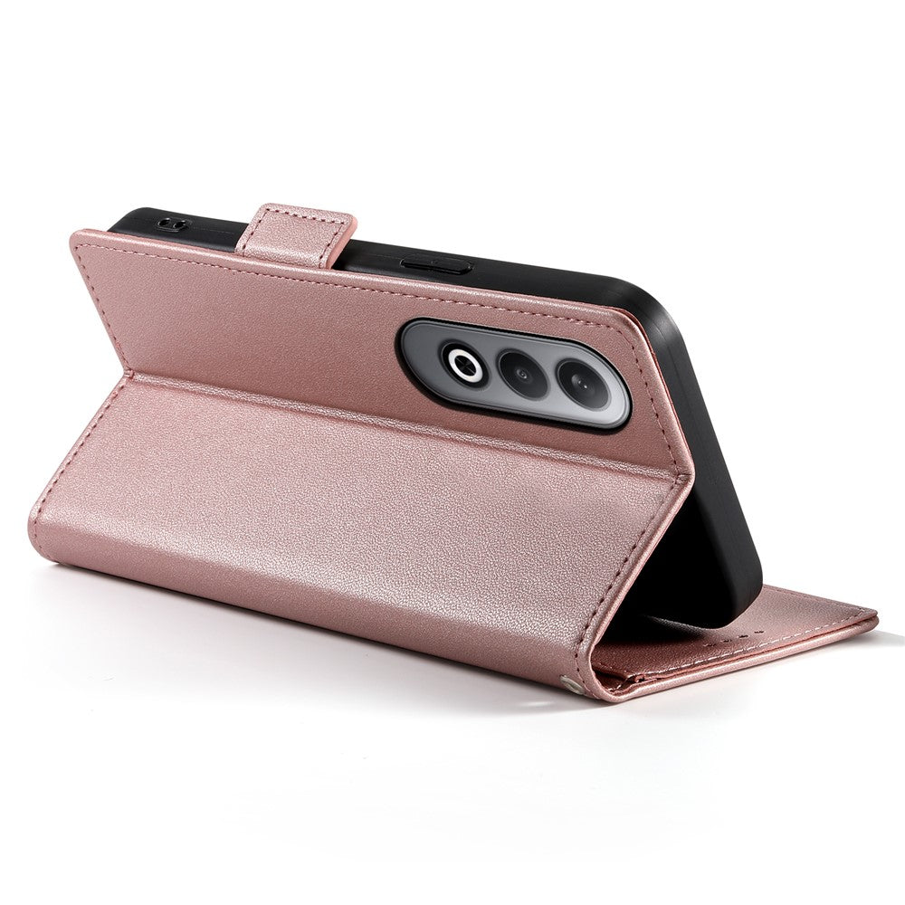 DF-010 For Oppo K12 / OnePlus Nord CE4 5G Stand Case Anti-Drop PU Leather Wallet Phone Cover - Rose Gold