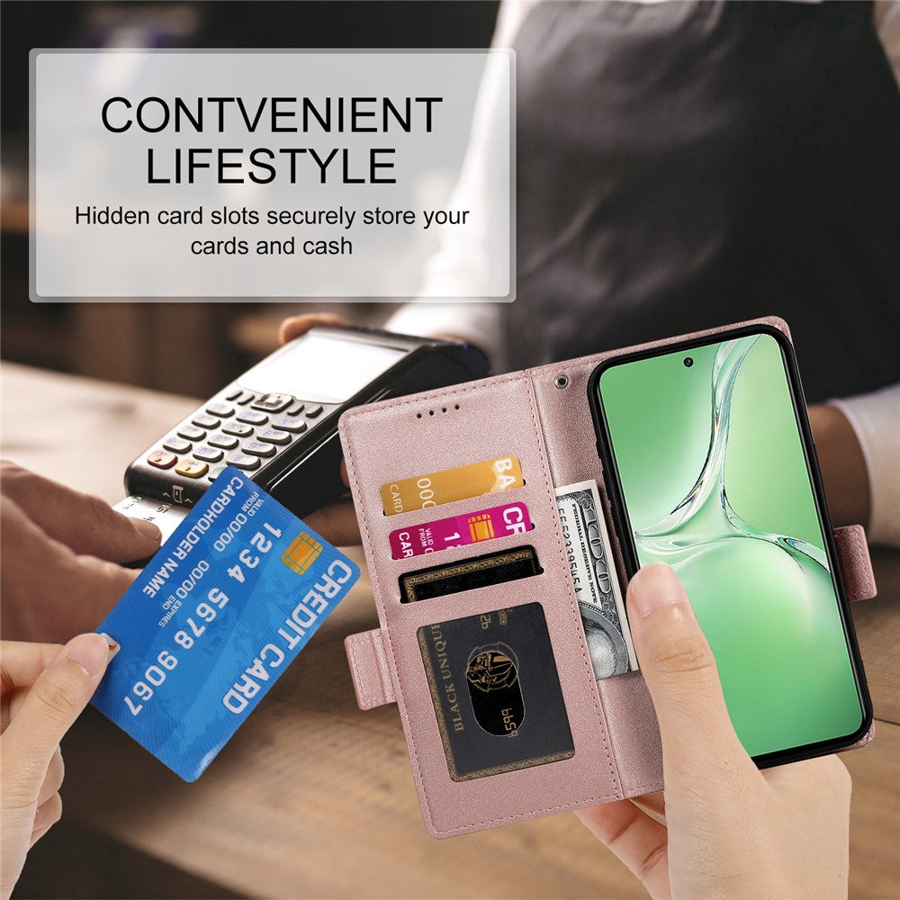 DF-010 For Oppo K12 / OnePlus Nord CE4 5G Stand Case Anti-Drop PU Leather Wallet Phone Cover - Rose Gold