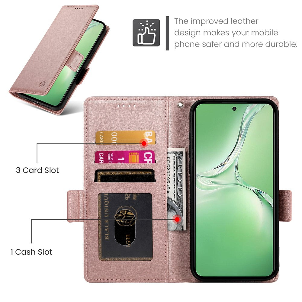 DF-010 For Oppo K12 / OnePlus Nord CE4 5G Stand Case Anti-Drop PU Leather Wallet Phone Cover - Rose Gold
