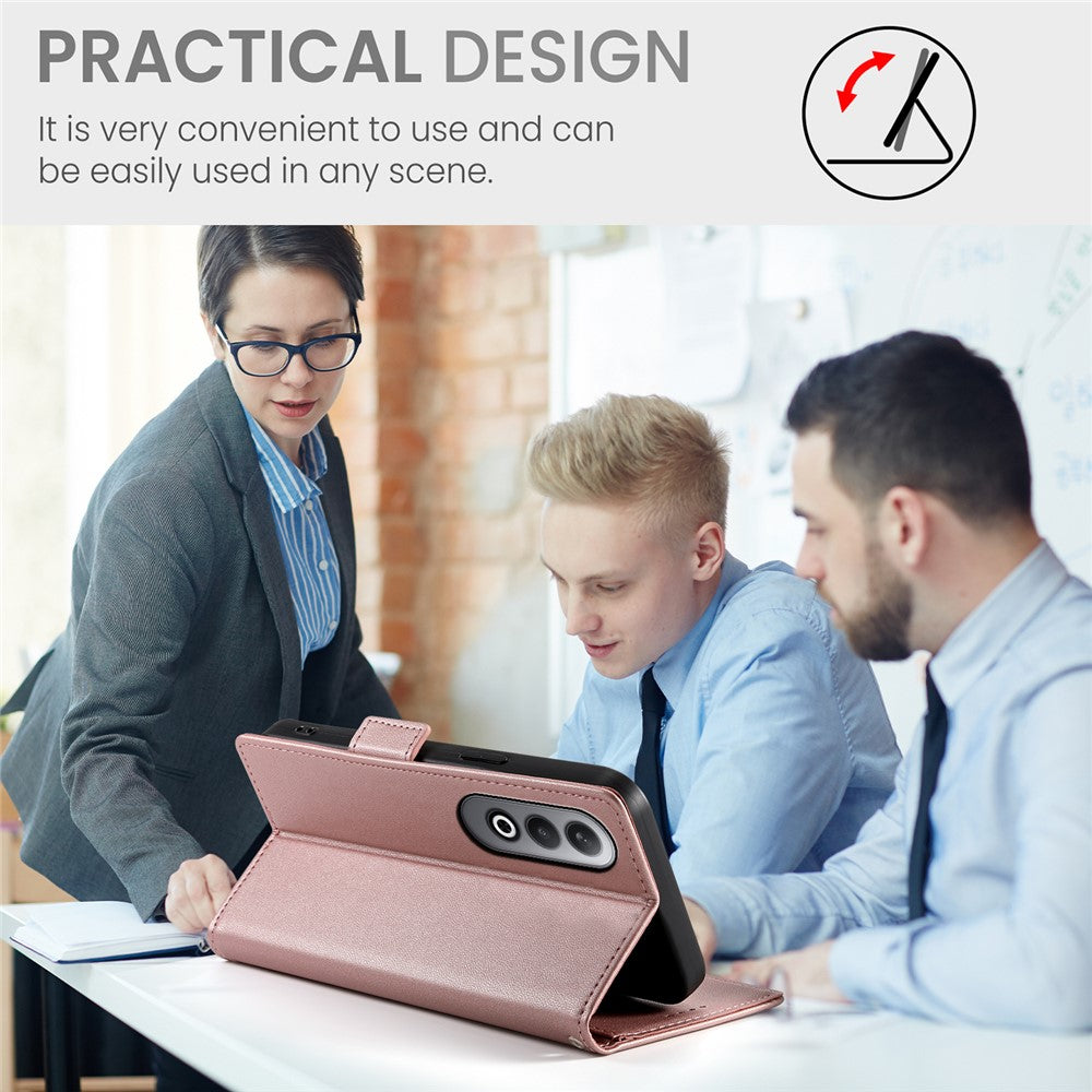 DF-010 For Oppo K12 / OnePlus Nord CE4 5G Stand Case Anti-Drop PU Leather Wallet Phone Cover - Rose Gold