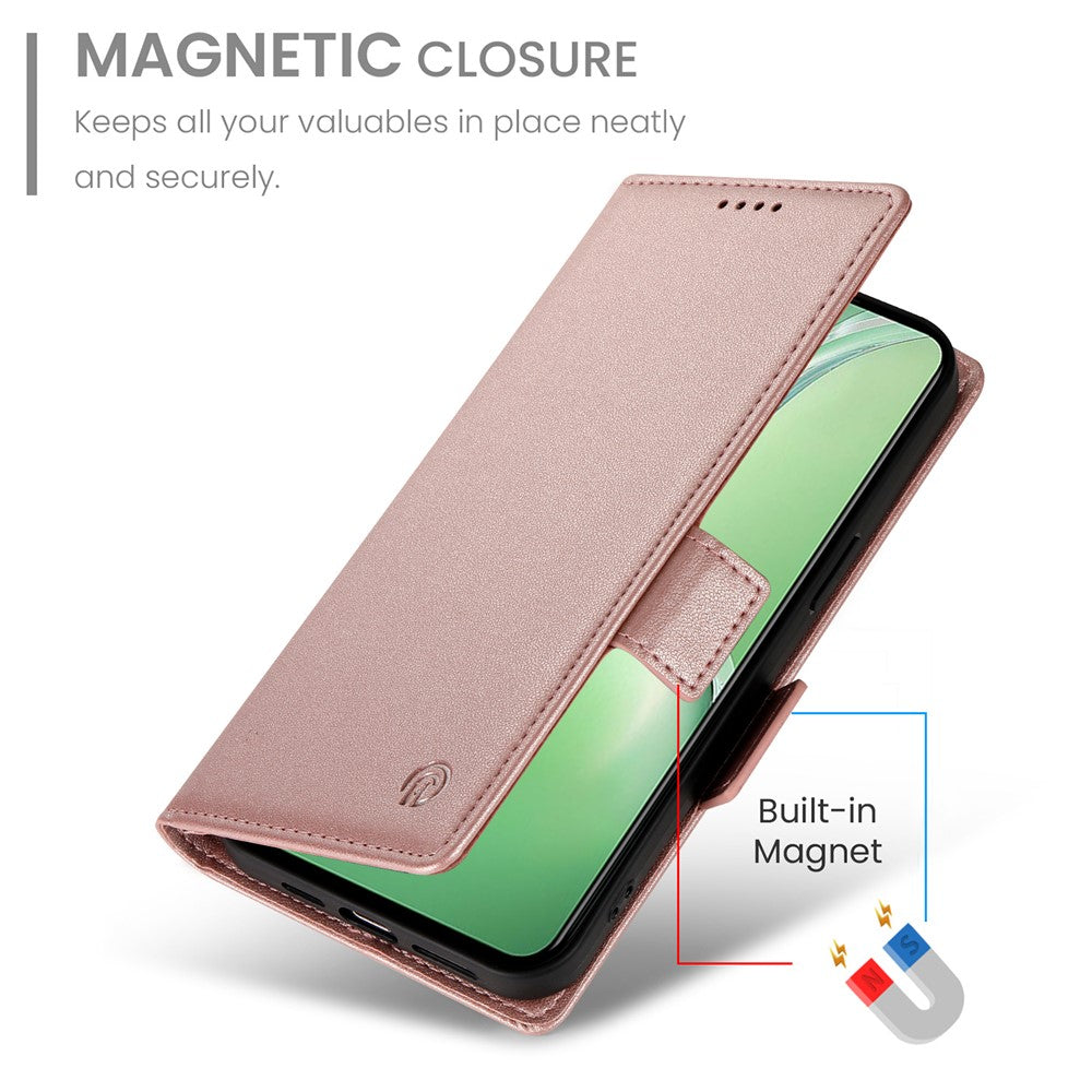 DF-010 For Oppo K12 / OnePlus Nord CE4 5G Stand Case Anti-Drop PU Leather Wallet Phone Cover - Rose Gold