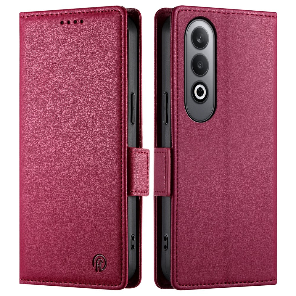 DF-010 For Oppo K12 / OnePlus Nord CE4 5G Stand Case Anti-Drop PU Leather Wallet Phone Cover - Wine Red