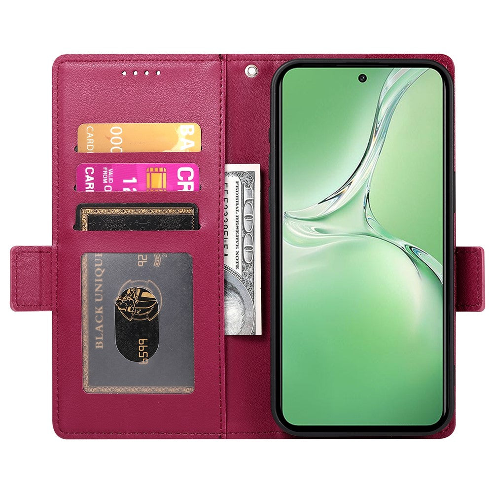 DF-010 For Oppo K12 / OnePlus Nord CE4 5G Stand Case Anti-Drop PU Leather Wallet Phone Cover - Wine Red