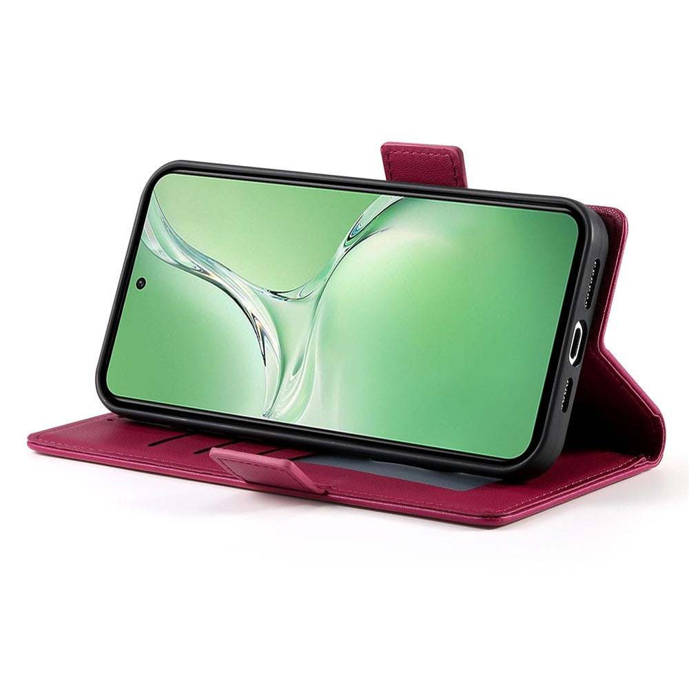 DF-010 For Oppo K12 / OnePlus Nord CE4 5G Stand Case Anti-Drop PU Leather Wallet Phone Cover - Wine Red