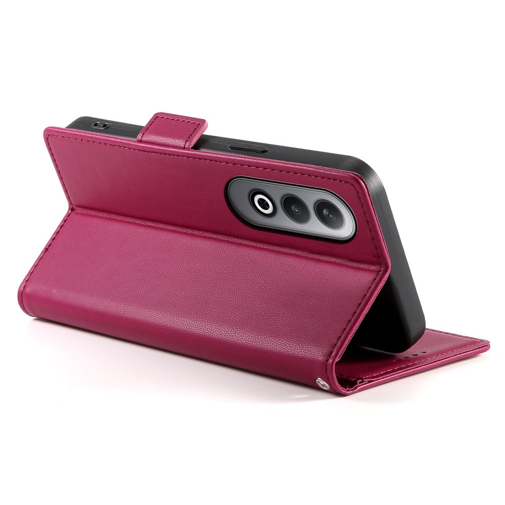 DF-010 For Oppo K12 / OnePlus Nord CE4 5G Stand Case Anti-Drop PU Leather Wallet Phone Cover - Wine Red