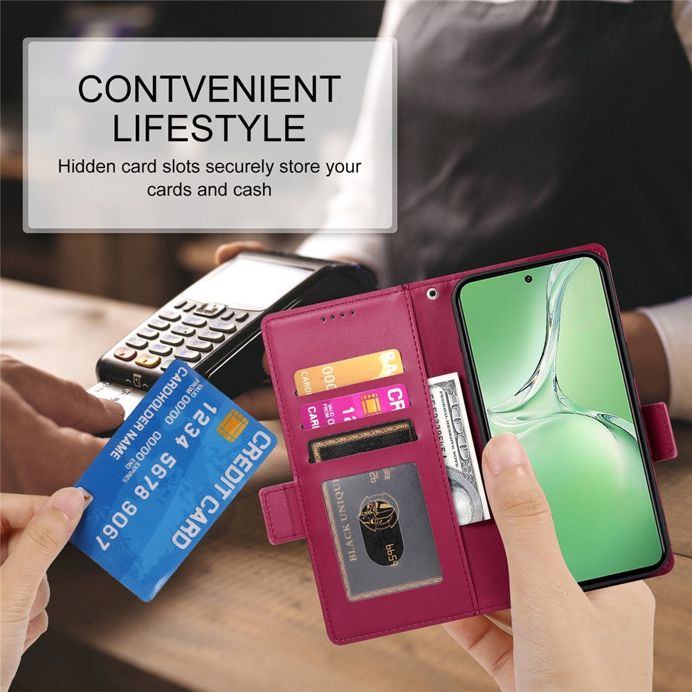 DF-010 For Oppo K12 / OnePlus Nord CE4 5G Stand Case Anti-Drop PU Leather Wallet Phone Cover - Wine Red