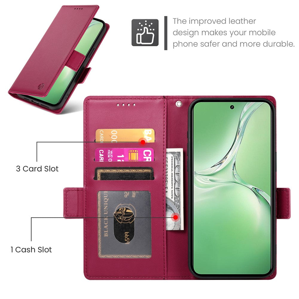 DF-010 For Oppo K12 / OnePlus Nord CE4 5G Stand Case Anti-Drop PU Leather Wallet Phone Cover - Wine Red