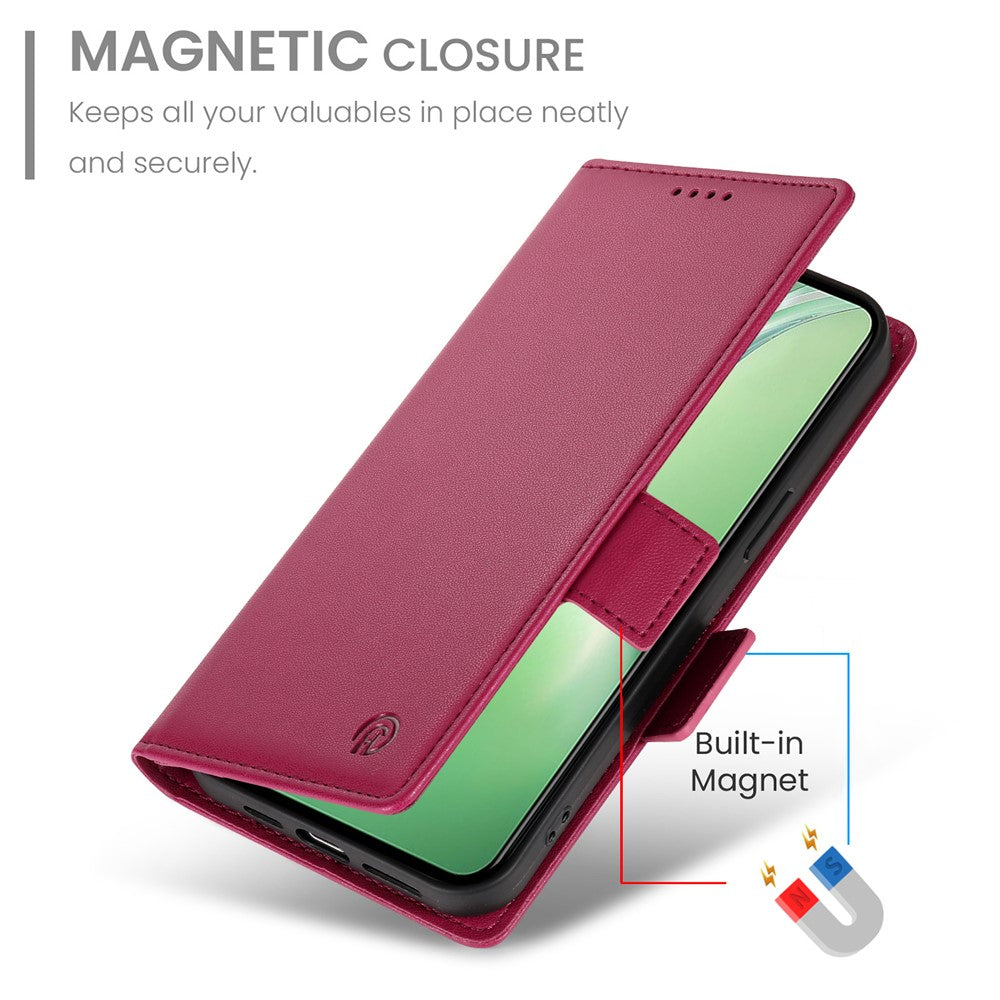 DF-010 For Oppo K12 / OnePlus Nord CE4 5G Stand Case Anti-Drop PU Leather Wallet Phone Cover - Wine Red