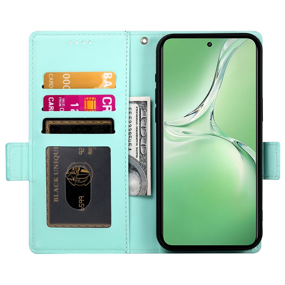 DF-010 For Oppo K12 / OnePlus Nord CE4 5G Stand Case Anti-Drop PU Leather Wallet Phone Cover - Mint Green