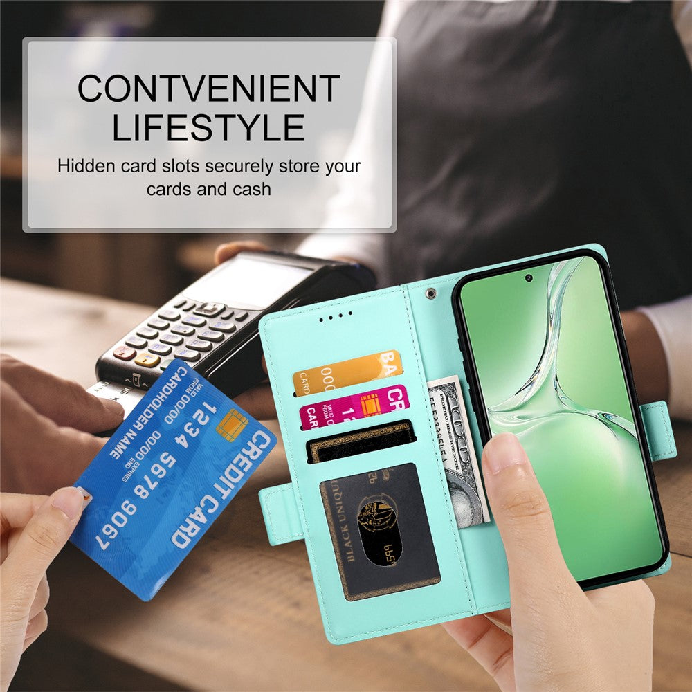 DF-010 For Oppo K12 / OnePlus Nord CE4 5G Stand Case Anti-Drop PU Leather Wallet Phone Cover - Mint Green