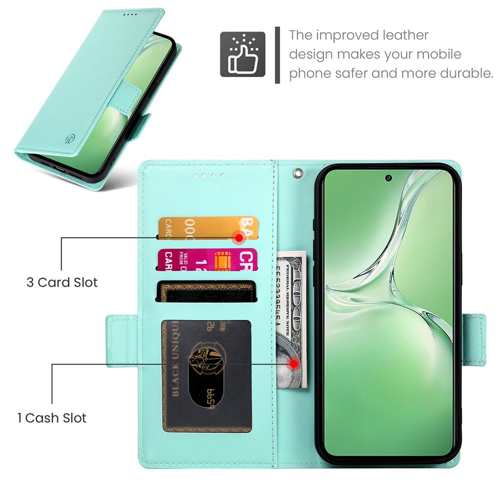 DF-010 For Oppo K12 / OnePlus Nord CE4 5G Stand Case Anti-Drop PU Leather Wallet Phone Cover - Mint Green