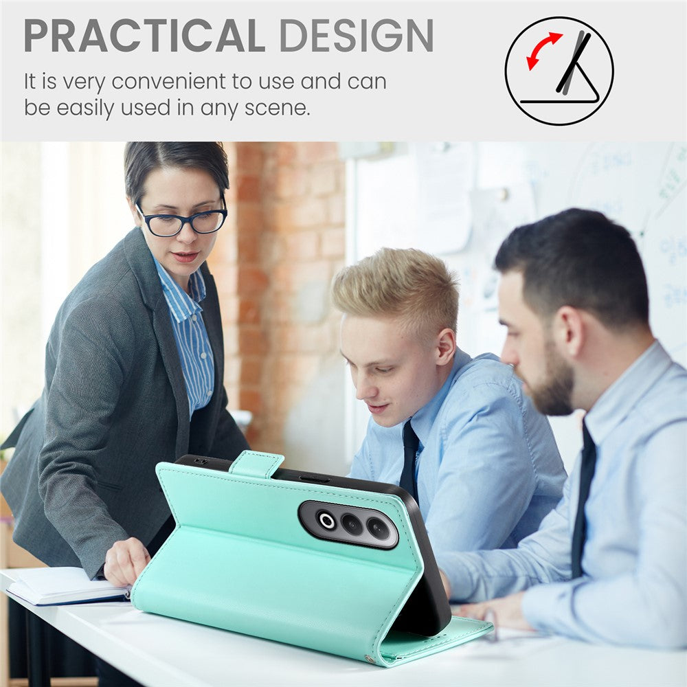 DF-010 For Oppo K12 / OnePlus Nord CE4 5G Stand Case Anti-Drop PU Leather Wallet Phone Cover - Mint Green