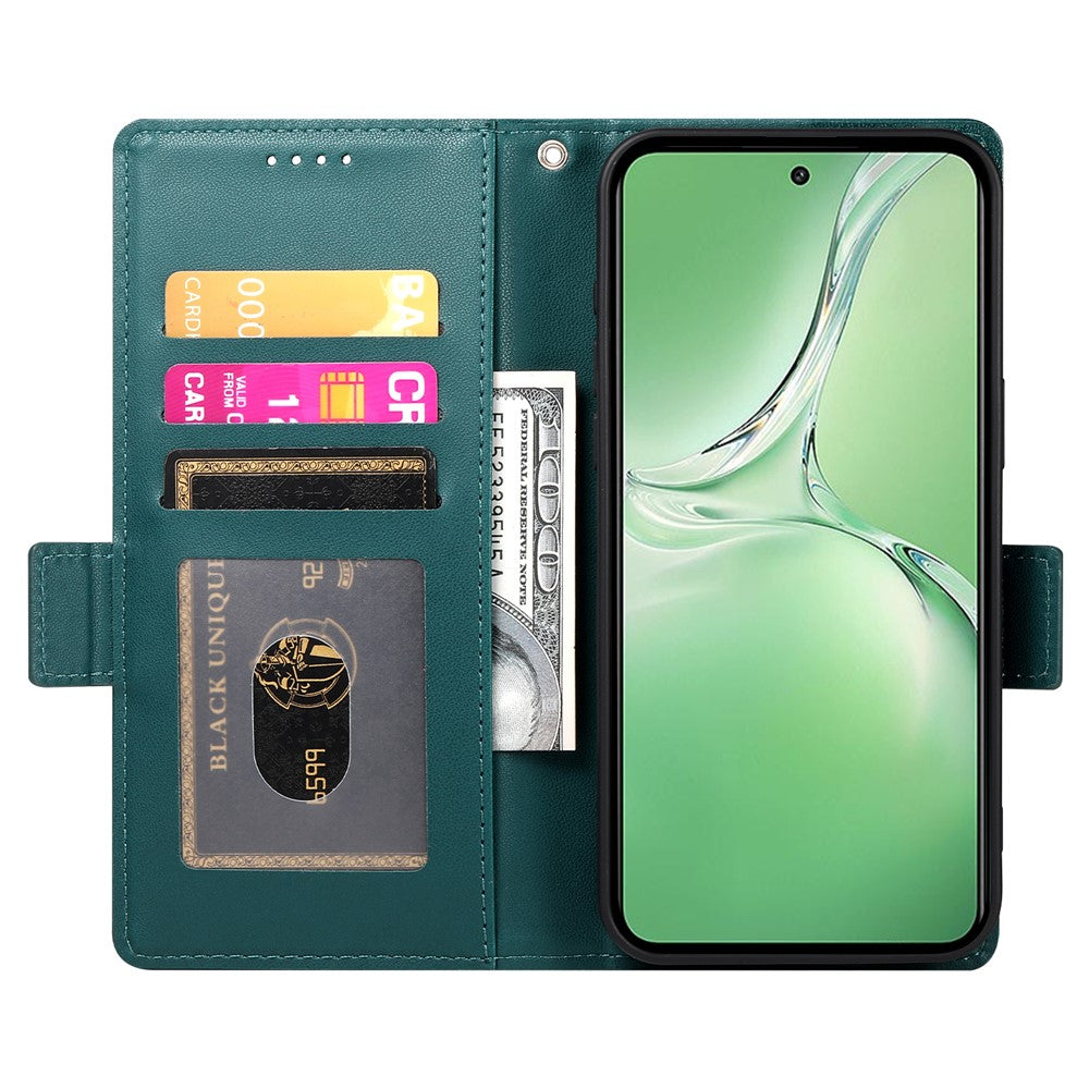 DF-010 For Oppo K12 / OnePlus Nord CE4 5G Stand Case Anti-Drop PU Leather Wallet Phone Cover - Blackish Green