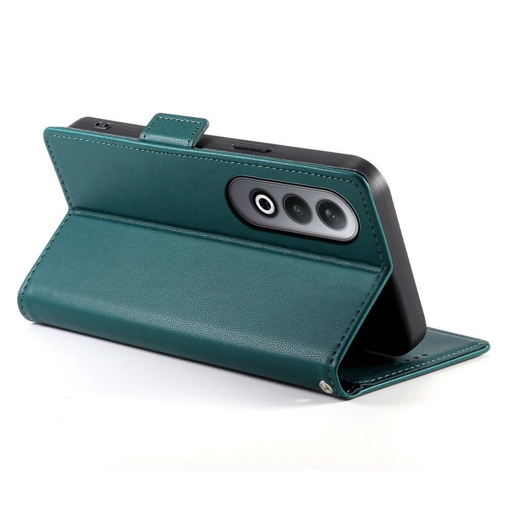 DF-010 For Oppo K12 / OnePlus Nord CE4 5G Stand Case Anti-Drop PU Leather Wallet Phone Cover - Blackish Green