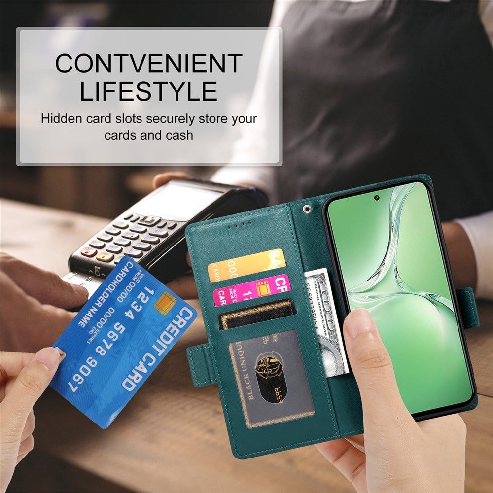 DF-010 For Oppo K12 / OnePlus Nord CE4 5G Stand Case Anti-Drop PU Leather Wallet Phone Cover - Blackish Green