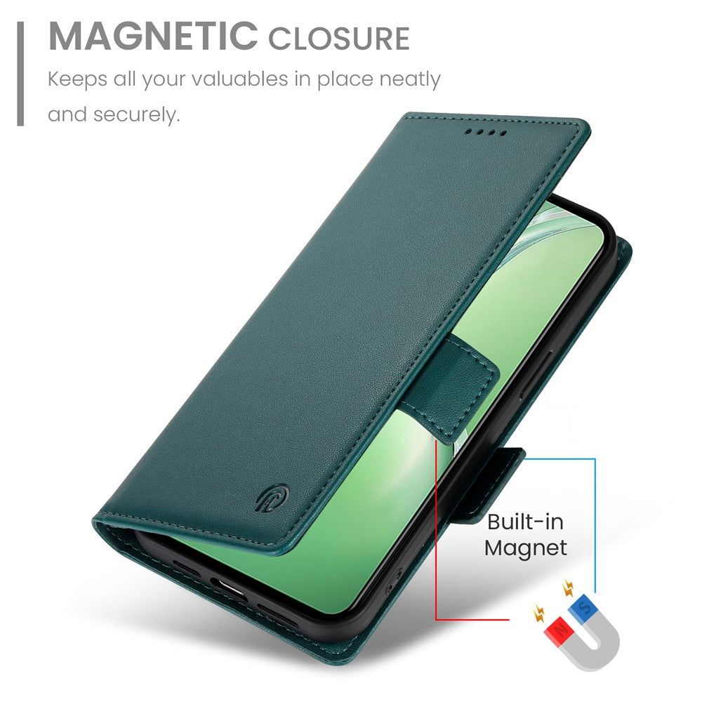 DF-010 For Oppo K12 / OnePlus Nord CE4 5G Stand Case Anti-Drop PU Leather Wallet Phone Cover - Blackish Green