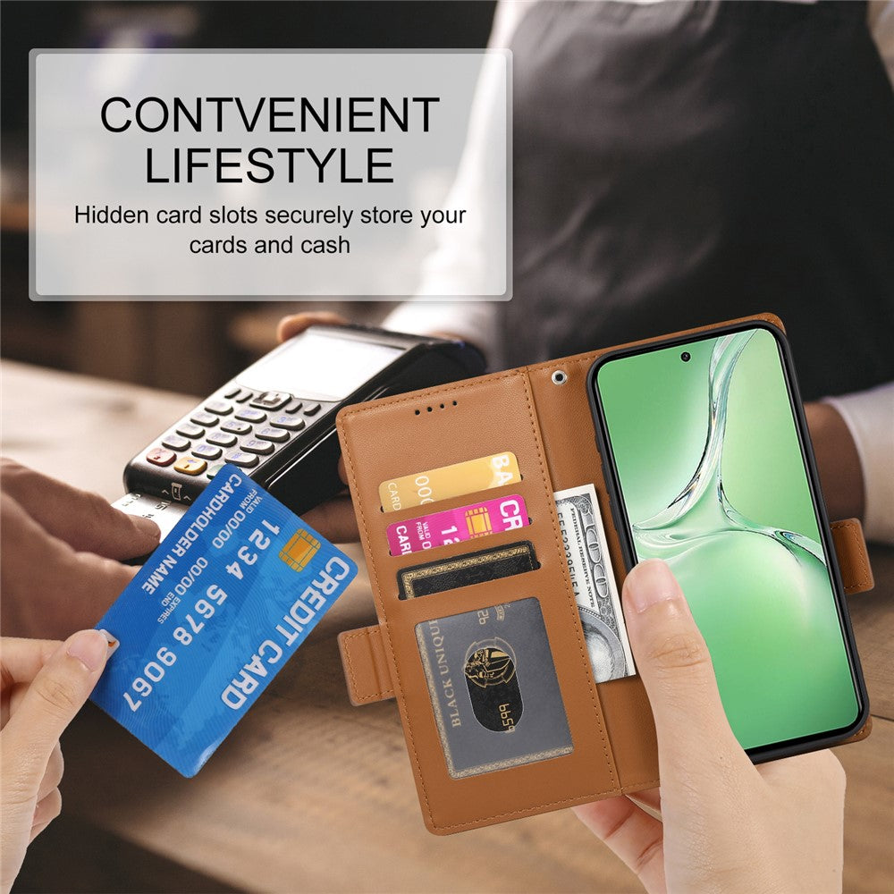 DF-010 For Oppo K12 / OnePlus Nord CE4 5G Stand Case Anti-Drop PU Leather Wallet Phone Cover - Brown