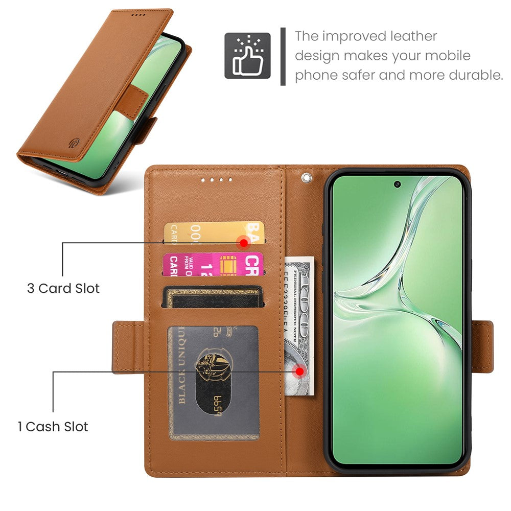 DF-010 For Oppo K12 / OnePlus Nord CE4 5G Stand Case Anti-Drop PU Leather Wallet Phone Cover - Brown