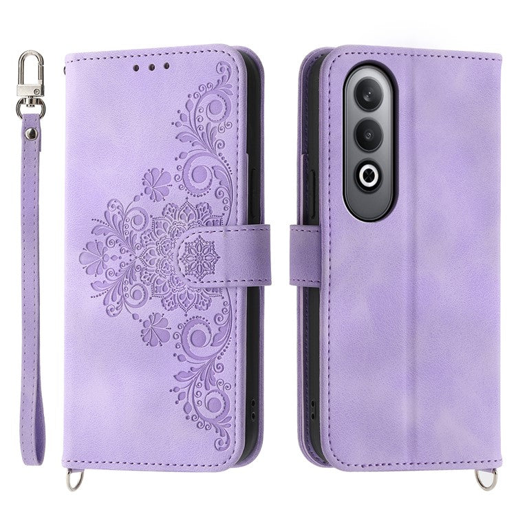 For Oppo K12 / OnePlus Nord CE4 5G Case Flower Imprint Leather Wallet Phone Cover - Light Brown