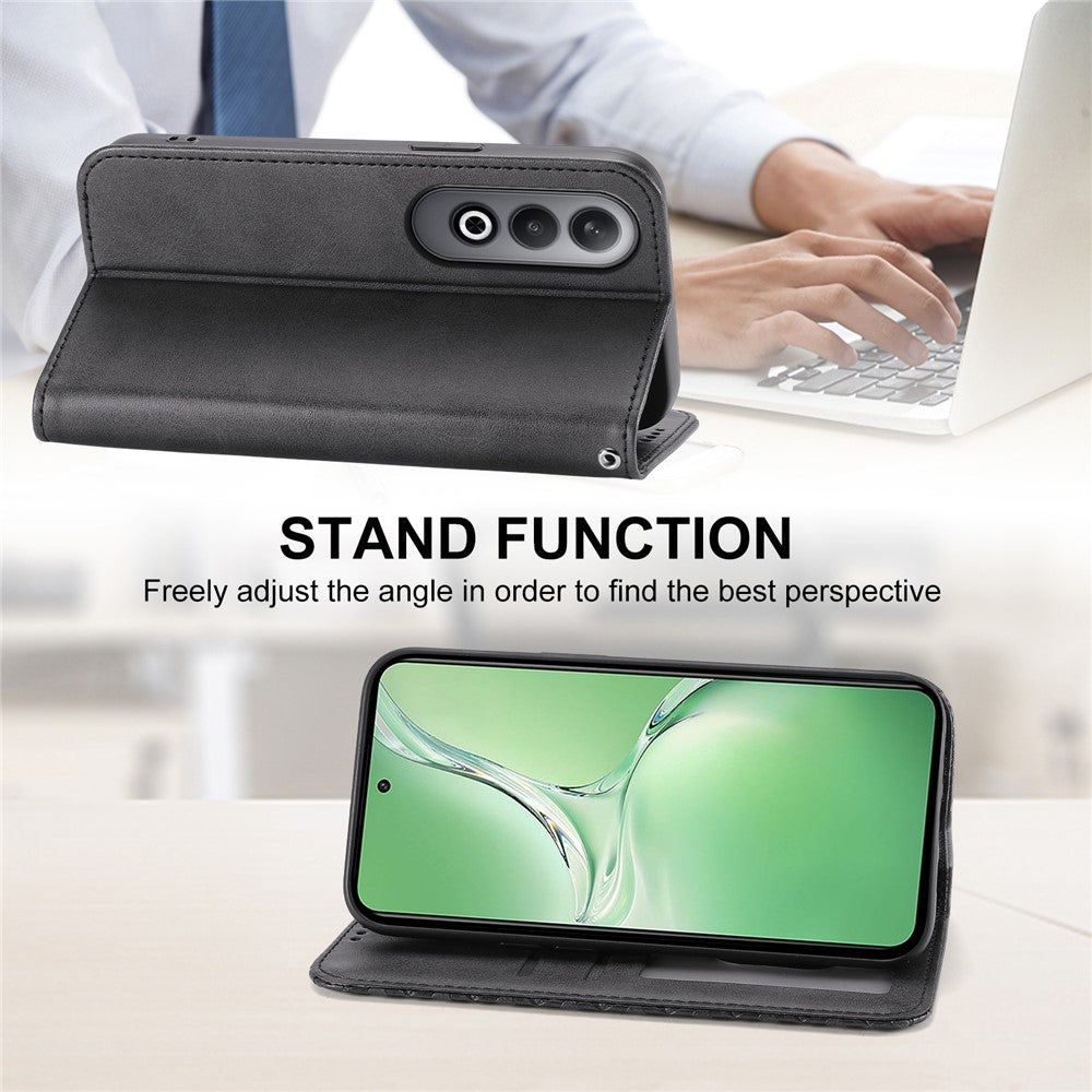 For Oppo K12 / OnePlus Nord CE4 5G Case Calf Texture PU Leather Phone Cover with Wallet - Black