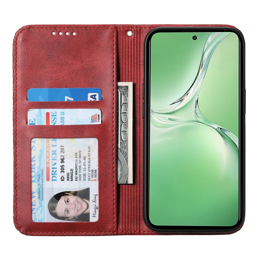 For Oppo K12 / OnePlus Nord CE4 5G Case Calf Texture PU Leather Phone Cover with Wallet - Red