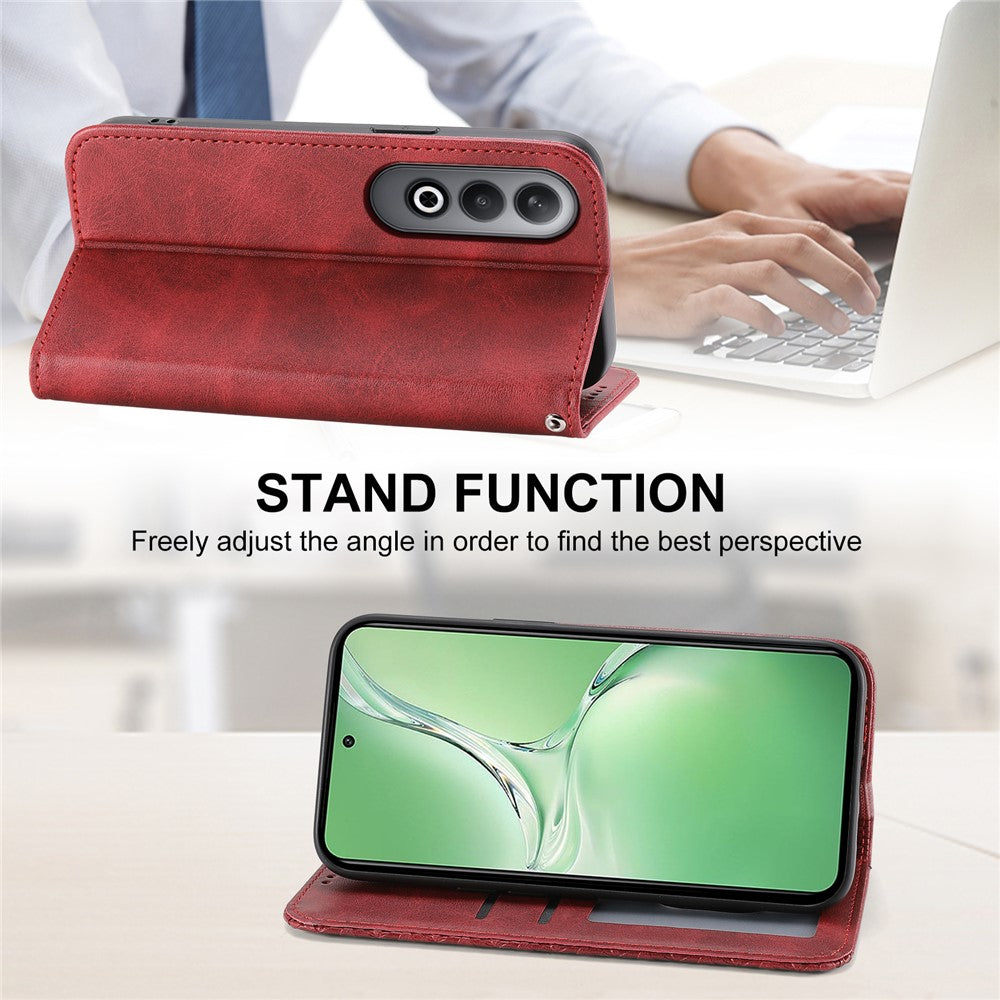 For Oppo K12 / OnePlus Nord CE4 5G Case Calf Texture PU Leather Phone Cover with Wallet - Red