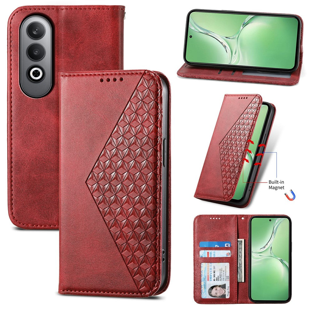 For Oppo K12 / OnePlus Nord CE4 5G Case Calf Texture PU Leather Phone Cover with Wallet - Red