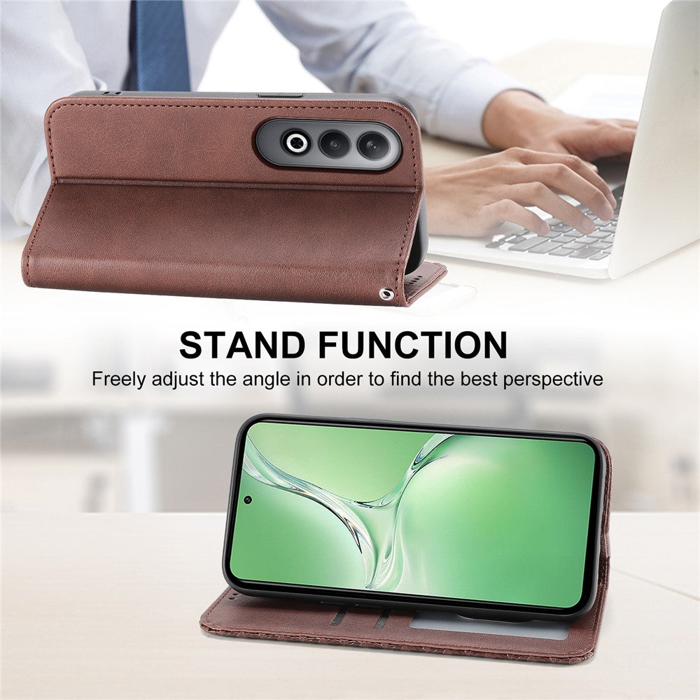 For Oppo K12 / OnePlus Nord CE4 5G Case Calf Texture PU Leather Phone Cover with Wallet - Brown