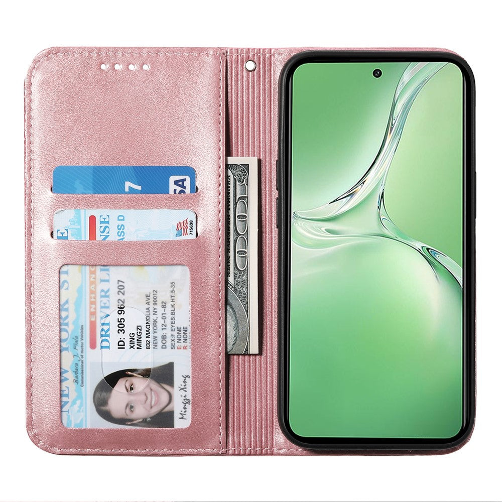 For Oppo K12 / OnePlus Nord CE4 5G Case Calf Texture PU Leather Phone Cover with Wallet - Rose Gold