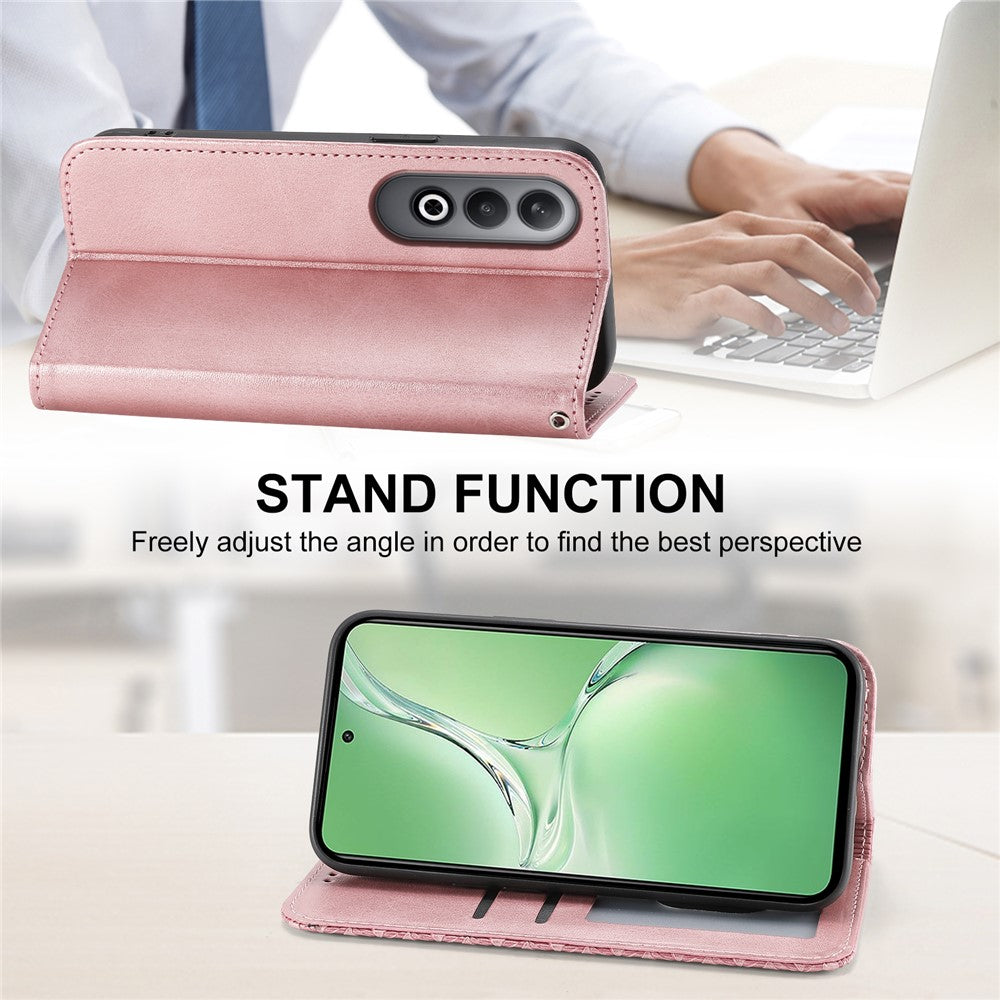 For Oppo K12 / OnePlus Nord CE4 5G Case Calf Texture PU Leather Phone Cover with Wallet - Rose Gold