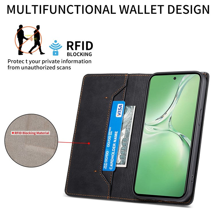 DF-05 For Oppo K12 / OnePlus Nord CE4 5G Case RFID Blocking PU Leather Wallet Phone Cover - Black